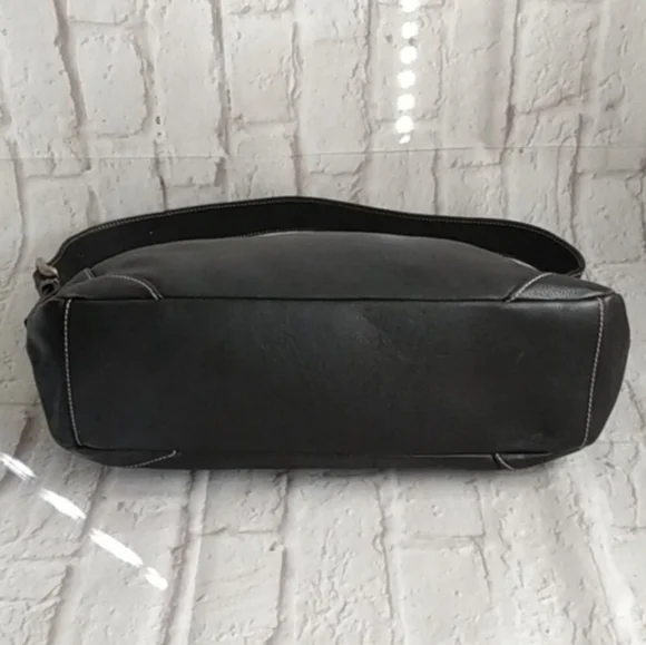 MILA PAOLI Black Leather with  White Accent Stitching Shoulder Handbag - Picture 6 of 12